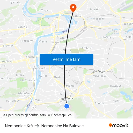 Nemocnice Krč to Nemocnice Na Bulovce map