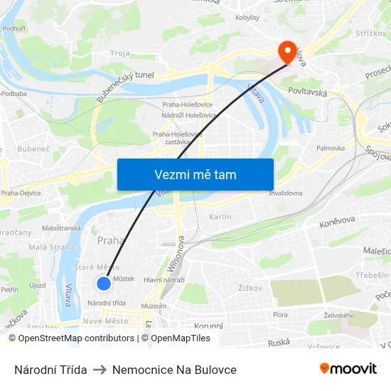 Národní Třída to Nemocnice Na Bulovce map