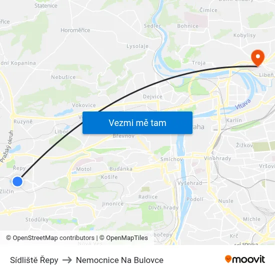 Sídliště Řepy to Nemocnice Na Bulovce map
