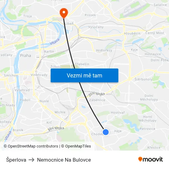Šperlova to Nemocnice Na Bulovce map