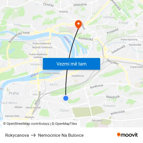 Rokycanova to Nemocnice Na Bulovce map