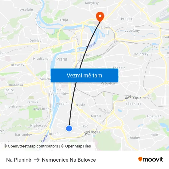Na Planině to Nemocnice Na Bulovce map