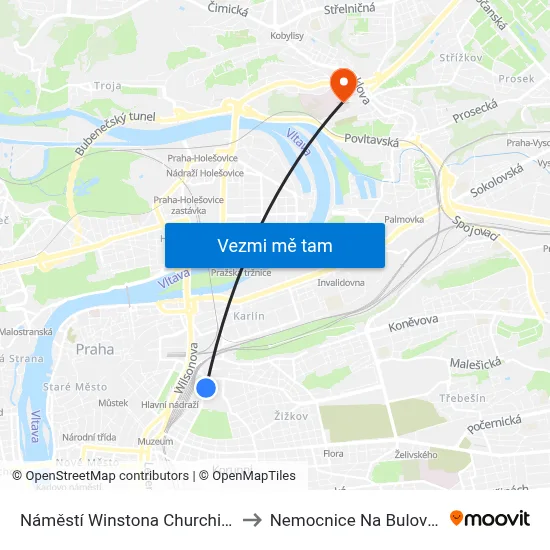 Náměstí Winstona Churchilla to Nemocnice Na Bulovce map