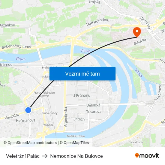 Veletržní Palác to Nemocnice Na Bulovce map