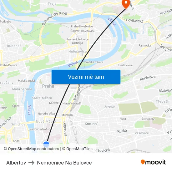 Albertov to Nemocnice Na Bulovce map