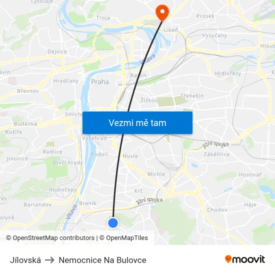 Jílovská to Nemocnice Na Bulovce map