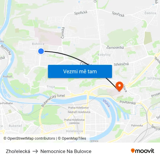 Zhořelecká to Nemocnice Na Bulovce map