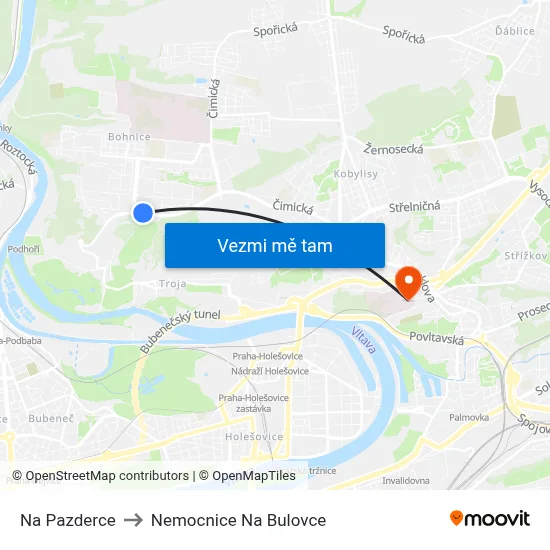 Na Pazderce to Nemocnice Na Bulovce map