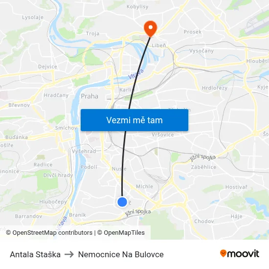 Antala Staška to Nemocnice Na Bulovce map