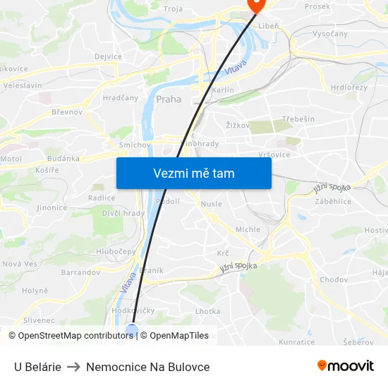 U Belárie to Nemocnice Na Bulovce map