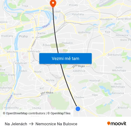 Na Jelenách to Nemocnice Na Bulovce map
