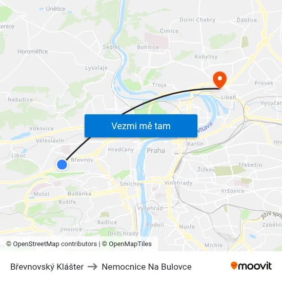 Břevnovský Klášter to Nemocnice Na Bulovce map