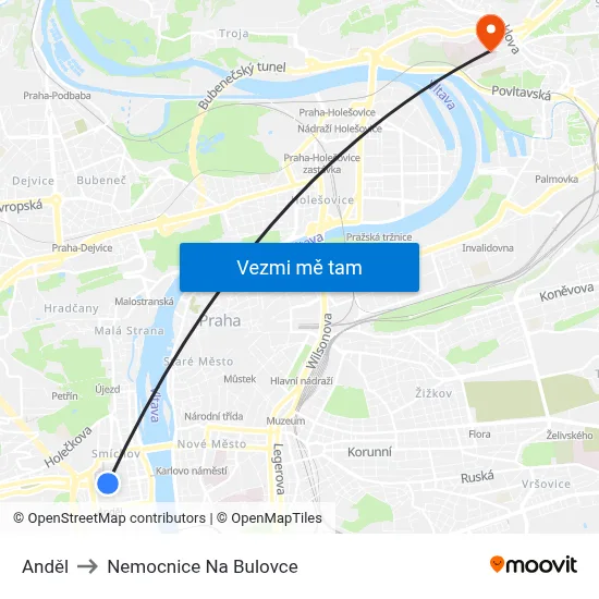 Anděl to Nemocnice Na Bulovce map