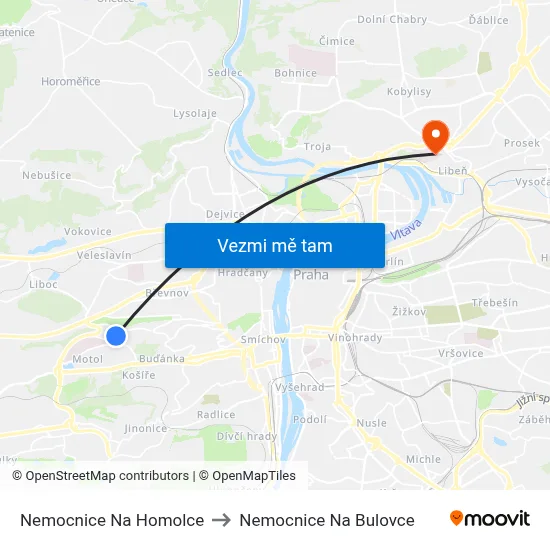Nemocnice Na Homolce to Nemocnice Na Bulovce map