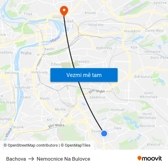 Bachova to Nemocnice Na Bulovce map