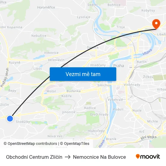 Obchodní Centrum Zličín to Nemocnice Na Bulovce map