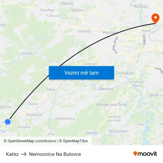 Kařez to Nemocnice Na Bulovce map