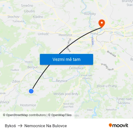 Bykoš to Nemocnice Na Bulovce map