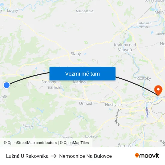Lužná U Rakovníka to Nemocnice Na Bulovce map