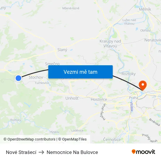 Nové Strašecí to Nemocnice Na Bulovce map