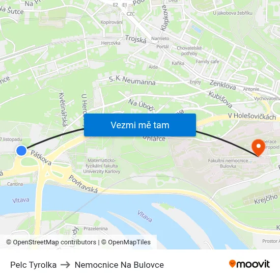 Pelc Tyrolka to Nemocnice Na Bulovce map