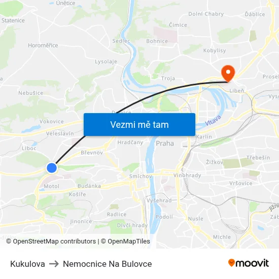Kukulova to Nemocnice Na Bulovce map