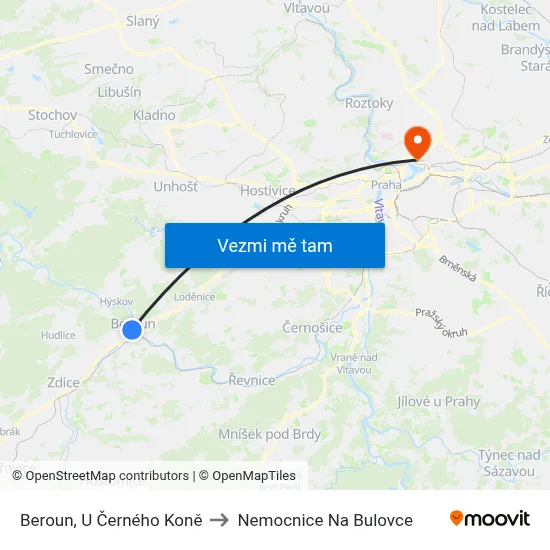 Beroun, U Černého Koně to Nemocnice Na Bulovce map