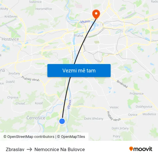 Zbraslav to Nemocnice Na Bulovce map