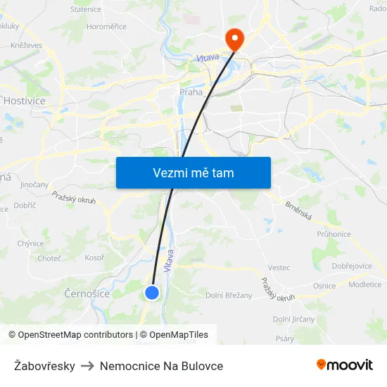 Žabovřesky to Nemocnice Na Bulovce map