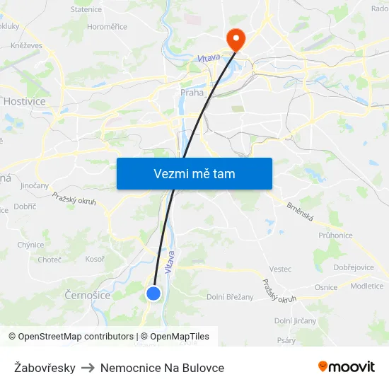 Žabovřesky to Nemocnice Na Bulovce map