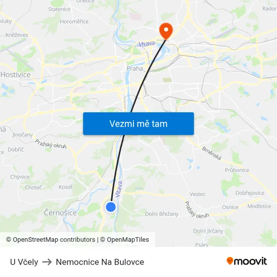 U Včely to Nemocnice Na Bulovce map