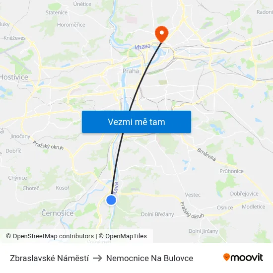 Zbraslavské Náměstí to Nemocnice Na Bulovce map
