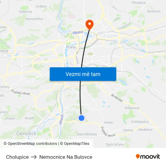 Cholupice to Nemocnice Na Bulovce map