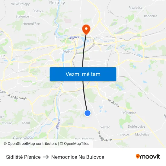 Sídliště Písnice to Nemocnice Na Bulovce map