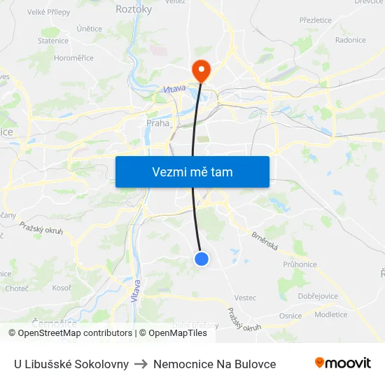 U Libušské Sokolovny to Nemocnice Na Bulovce map