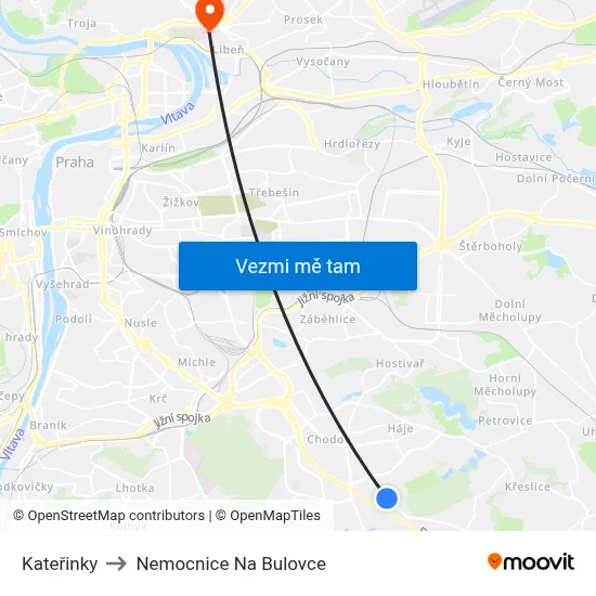 Kateřinky to Nemocnice Na Bulovce map