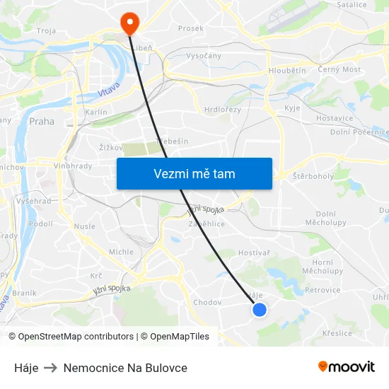 Háje to Nemocnice Na Bulovce map