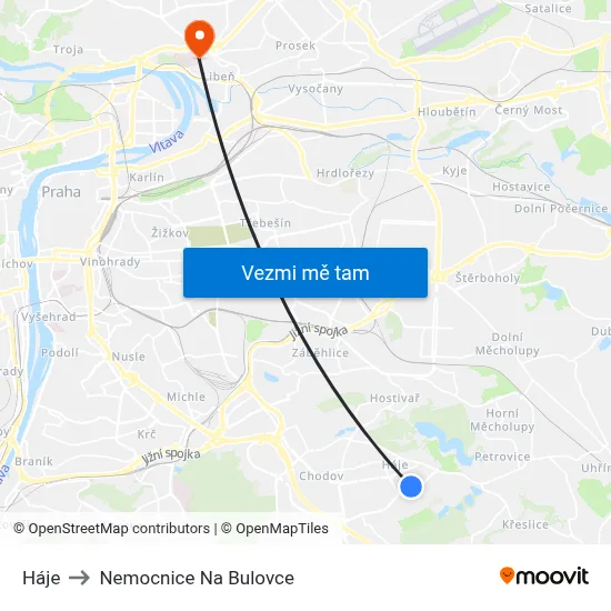 Háje to Nemocnice Na Bulovce map