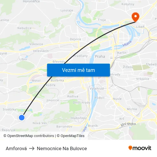 Amforová to Nemocnice Na Bulovce map
