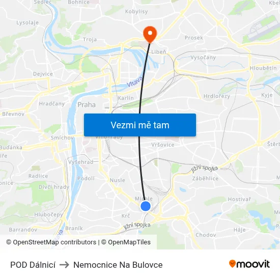 POD Dálnicí to Nemocnice Na Bulovce map