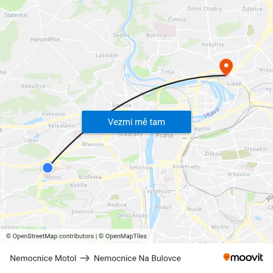 Nemocnice Motol to Nemocnice Na Bulovce map