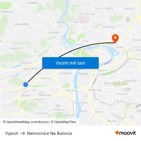 Vypich to Nemocnice Na Bulovce map