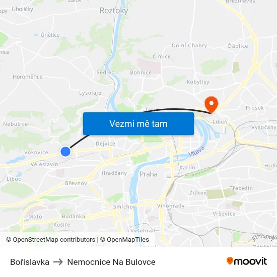 Bořislavka to Nemocnice Na Bulovce map