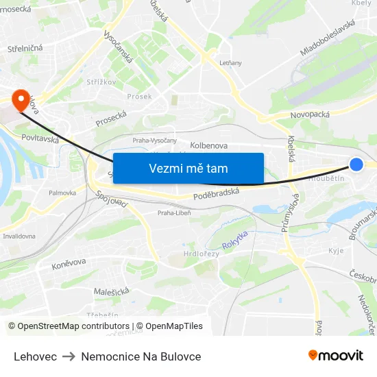 Lehovec to Nemocnice Na Bulovce map
