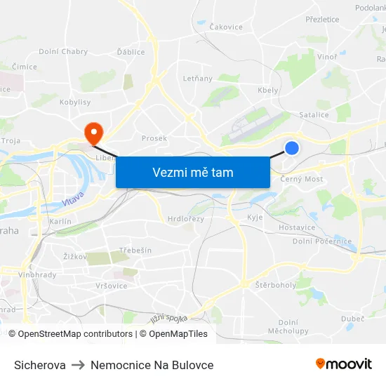 Sicherova to Nemocnice Na Bulovce map