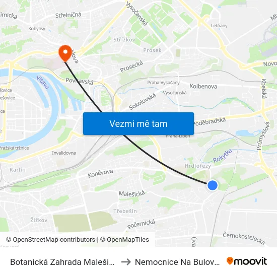 Botanická Zahrada Malešice to Nemocnice Na Bulovce map