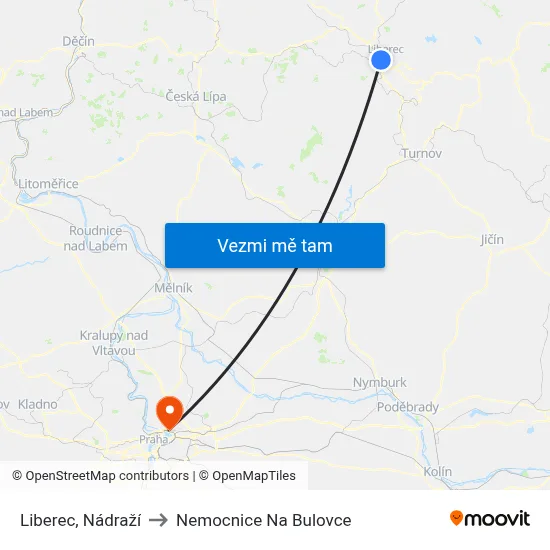 Liberec, Nádraží to Nemocnice Na Bulovce map