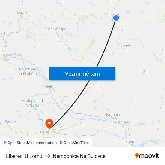 Liberec, U Lomu to Nemocnice Na Bulovce map