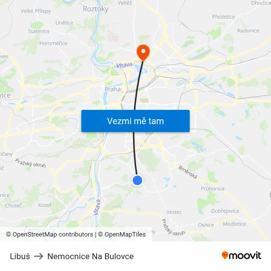 Libuš to Nemocnice Na Bulovce map