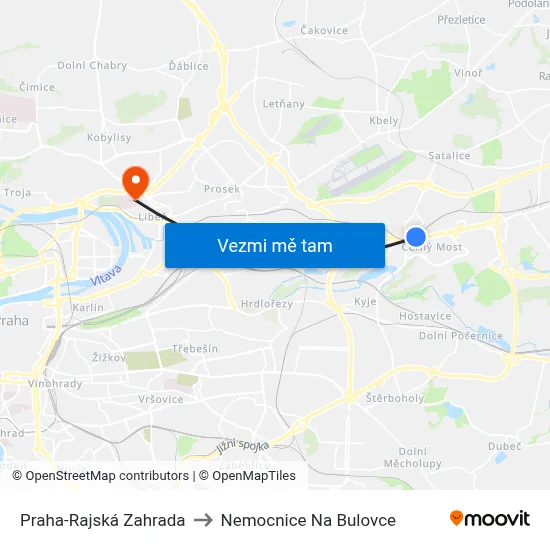 Praha-Rajská Zahrada to Nemocnice Na Bulovce map